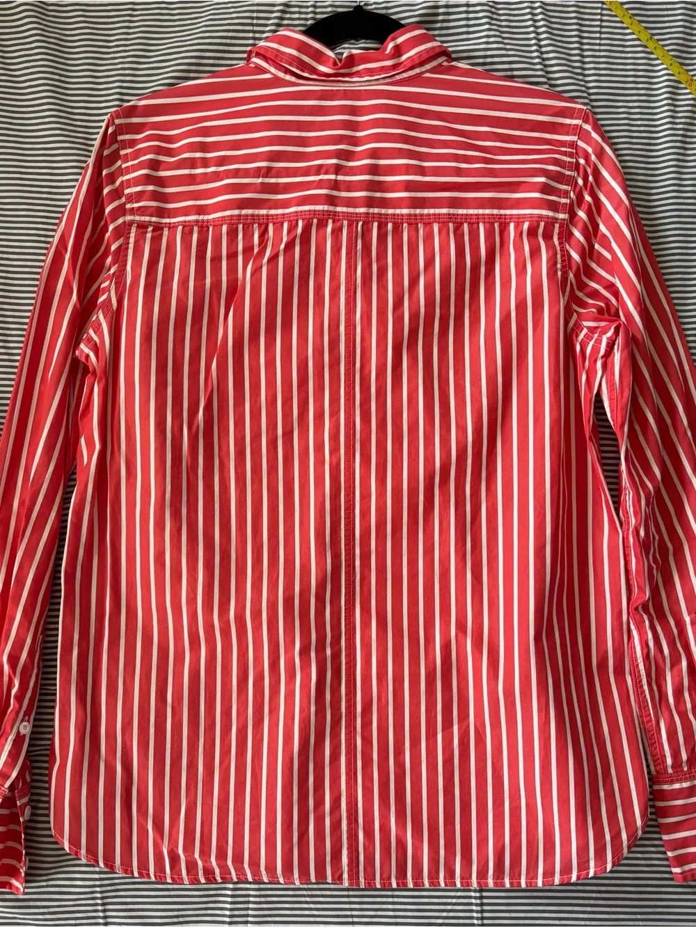 J. Crew Red and White Vertical Stripe Button-Down Shirt
